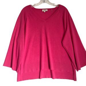 Vintage Silk Cashmere Sweater  Pullover Women L Pink V Neck 3/4 Sleeve Oversized